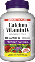 Webber Naturals 钙与维生素D3,易吸收配方,650毫克,400IU,100片