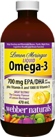 Webber Omega-3 液体鱼油/700毫克,含维生素A和1000IU维生素D,柠檬蛋白甜饼味,470毫升 3369