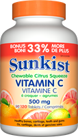 Vitamin C, Chewable citrus Squeeze, 500 mg, BONUS! 33% MORE, 90+30 tablets