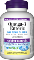 Webber Omega-3 , 无鱼腥味, EPA 400, DHA 200, 60粒软胶囊 3356