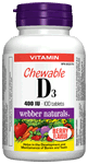 Vitamin D3 Chewable, Berry Flavour, 400 IU, 100 tablets