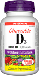 Vitamin D3 Chewable, Orange Flavour, 1000 IU,180 chewable tablets