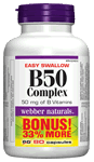 B50 Complex, 50mg of B Vitamins, 50mg, BONUS! 33% MORE, 60+20 capsules