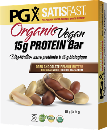 PGX Satisfast Organic Vegan Protein Bar, 6 Bars, Dark Chocolat Coconut